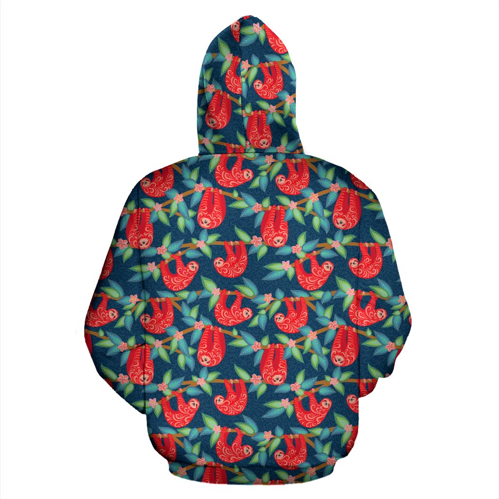 Sloth Red Design Themed Print Zip Up Hoodie