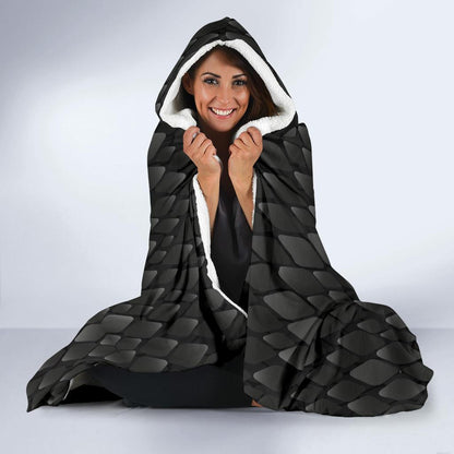 Snake Skin Black Print Hooded Blanket-JTAMIGO.COM