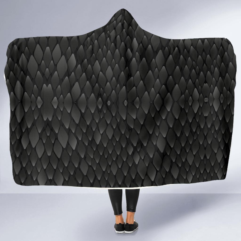 Snake Skin Black Print Hooded Blanket-JTAMIGO.COM