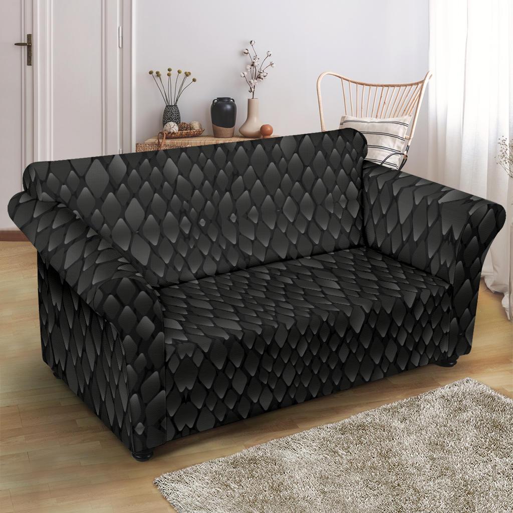 Snake Skin Black Print Loveseat Slipcover-JTAMIGO.COM