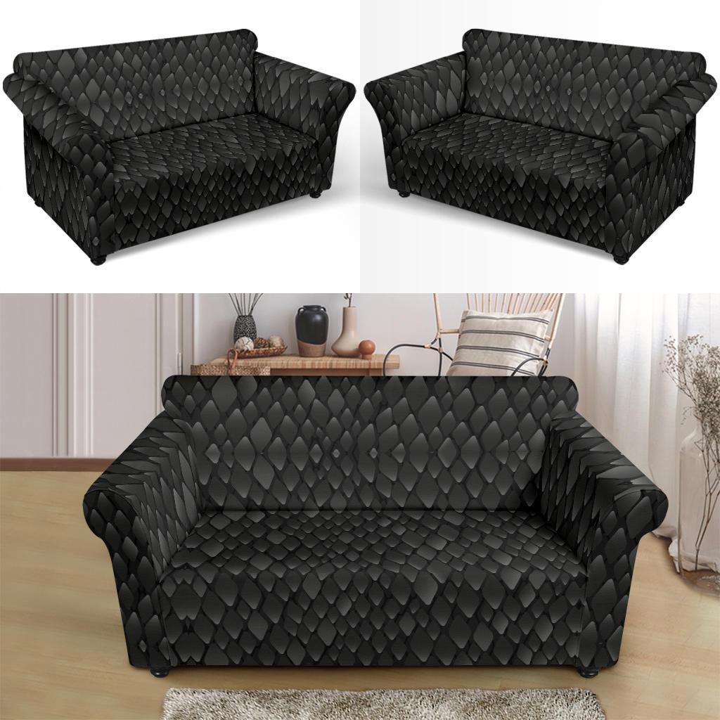 Snake Skin Black Print Loveseat Slipcover-JTAMIGO.COM