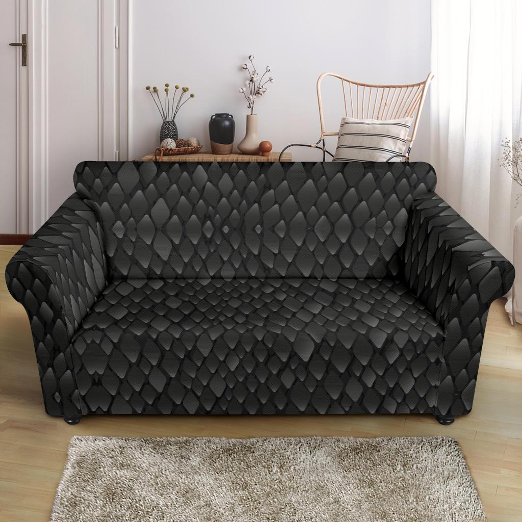 Snake Skin Black Print Loveseat Slipcover-JTAMIGO.COM