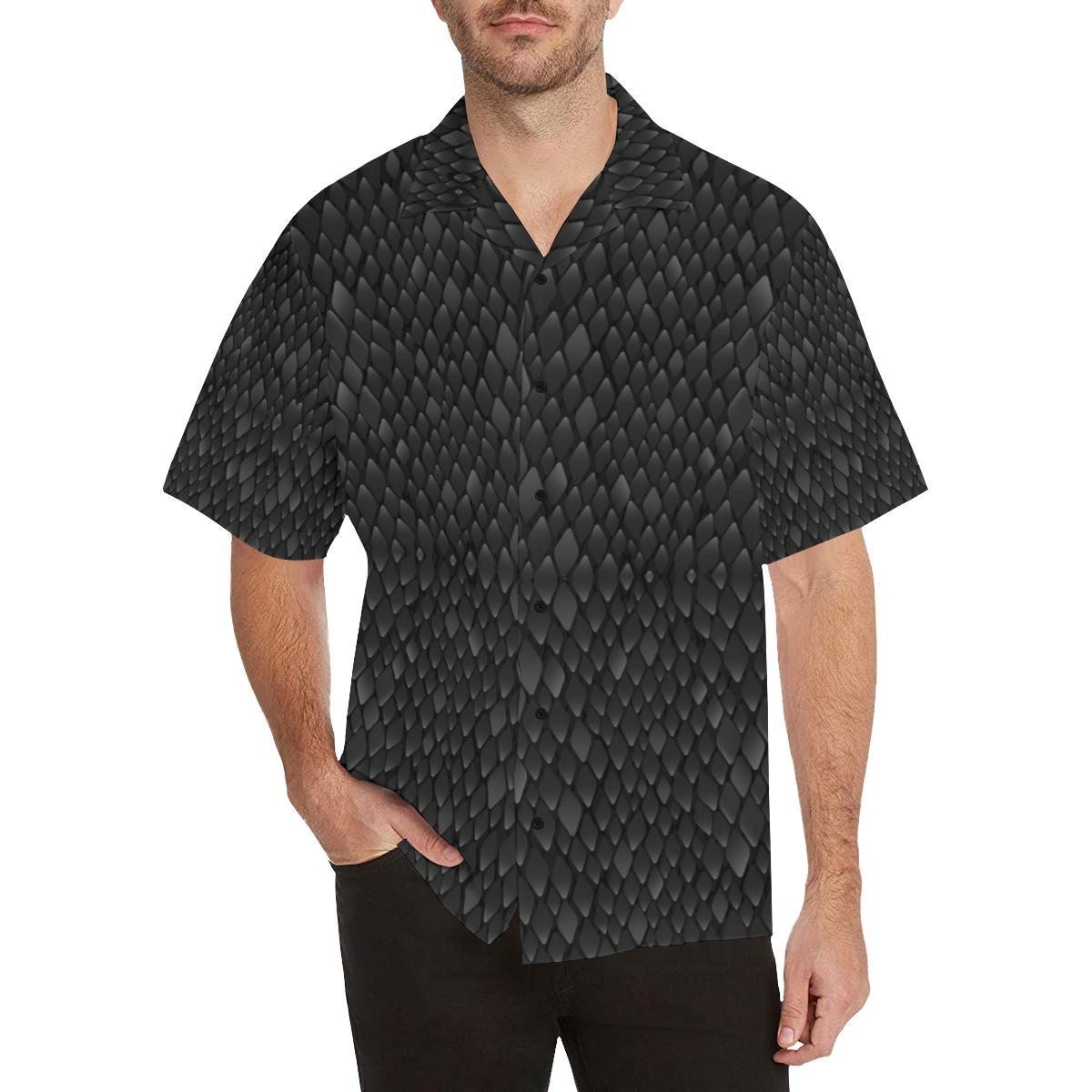 Snake Skin Black Print Men Aloha Hawaiian Shirt