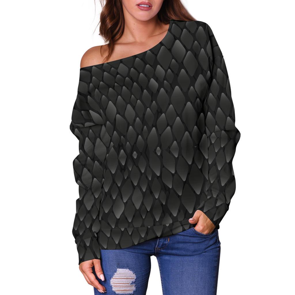 Snake Skin Black Print Off Shoulder Sweatshirt