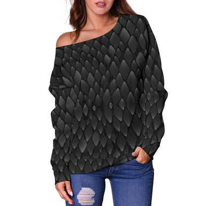 Snake Skin Black Print Off Shoulder Sweatshirt
