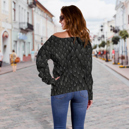 Snake Skin Black Print Off Shoulder Sweatshirt