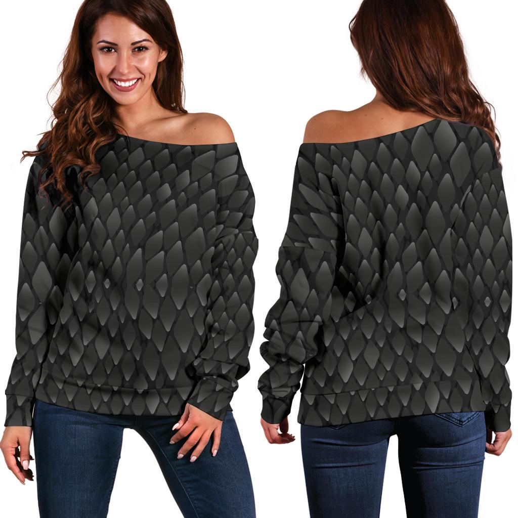 Snake Skin Black Print Off Shoulder Sweatshirt