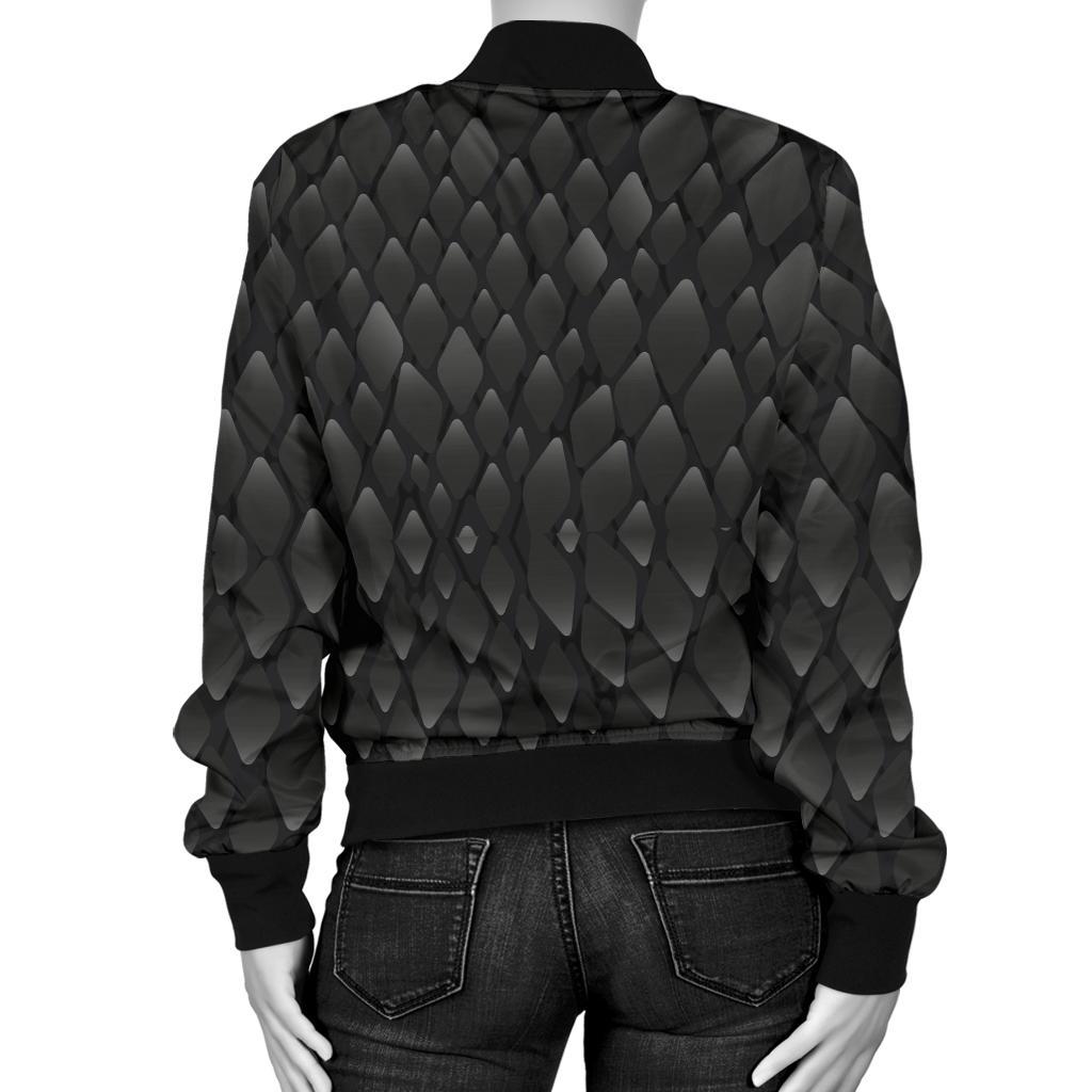 Snake Skin Black Print Women Casual Bomber Jacket