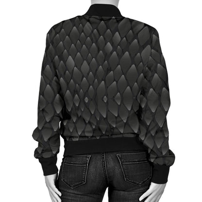 Snake Skin Black Print Women Casual Bomber Jacket