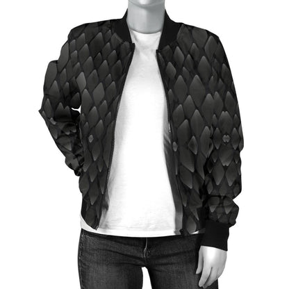 Snake Skin Black Print Women Casual Bomber Jacket