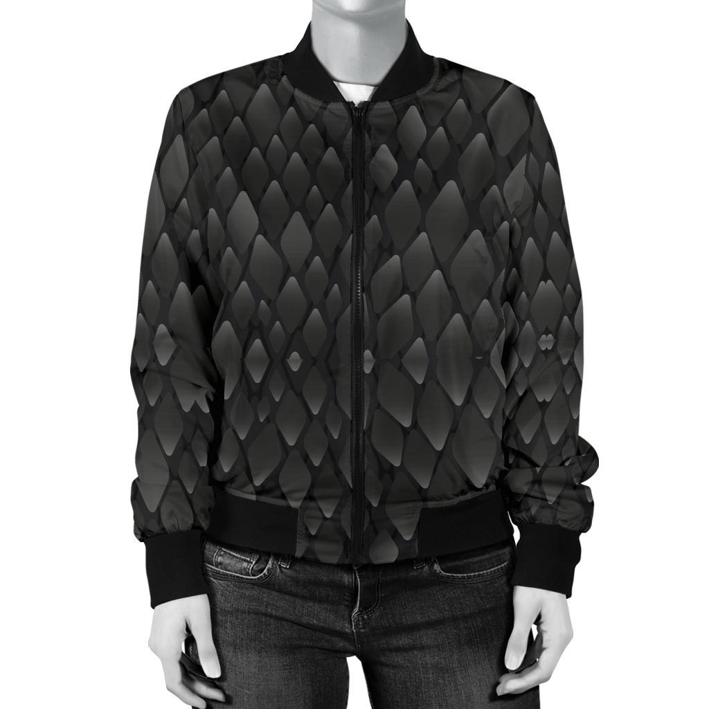 Snake Skin Black Print Women Casual Bomber Jacket