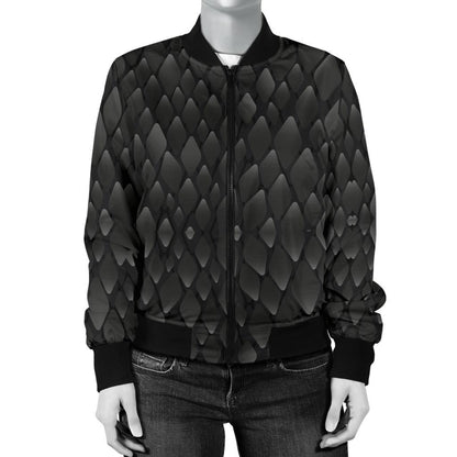 Snake Skin Black Print Women Casual Bomber Jacket