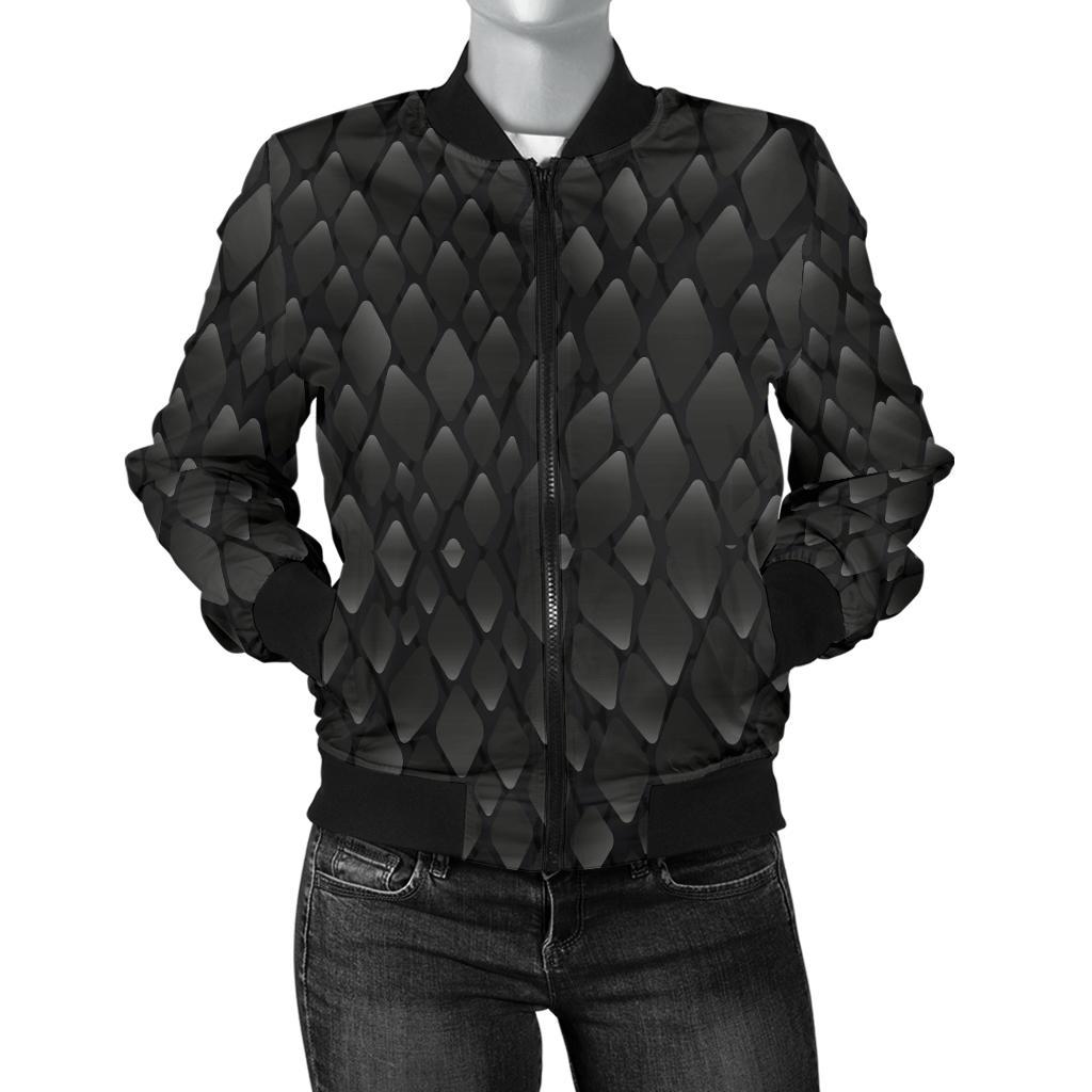 Snake Skin Black Print Women Casual Bomber Jacket