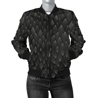 Snake Skin Black Print Women Casual Bomber Jacket