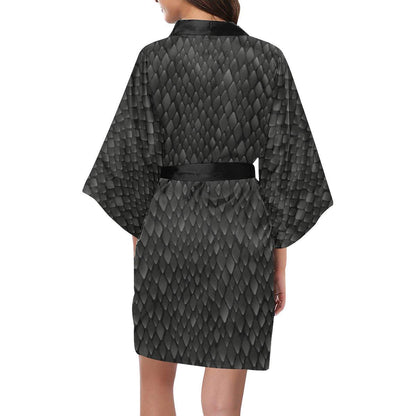 Snake Skin Black Print Women Short Kimono Robe