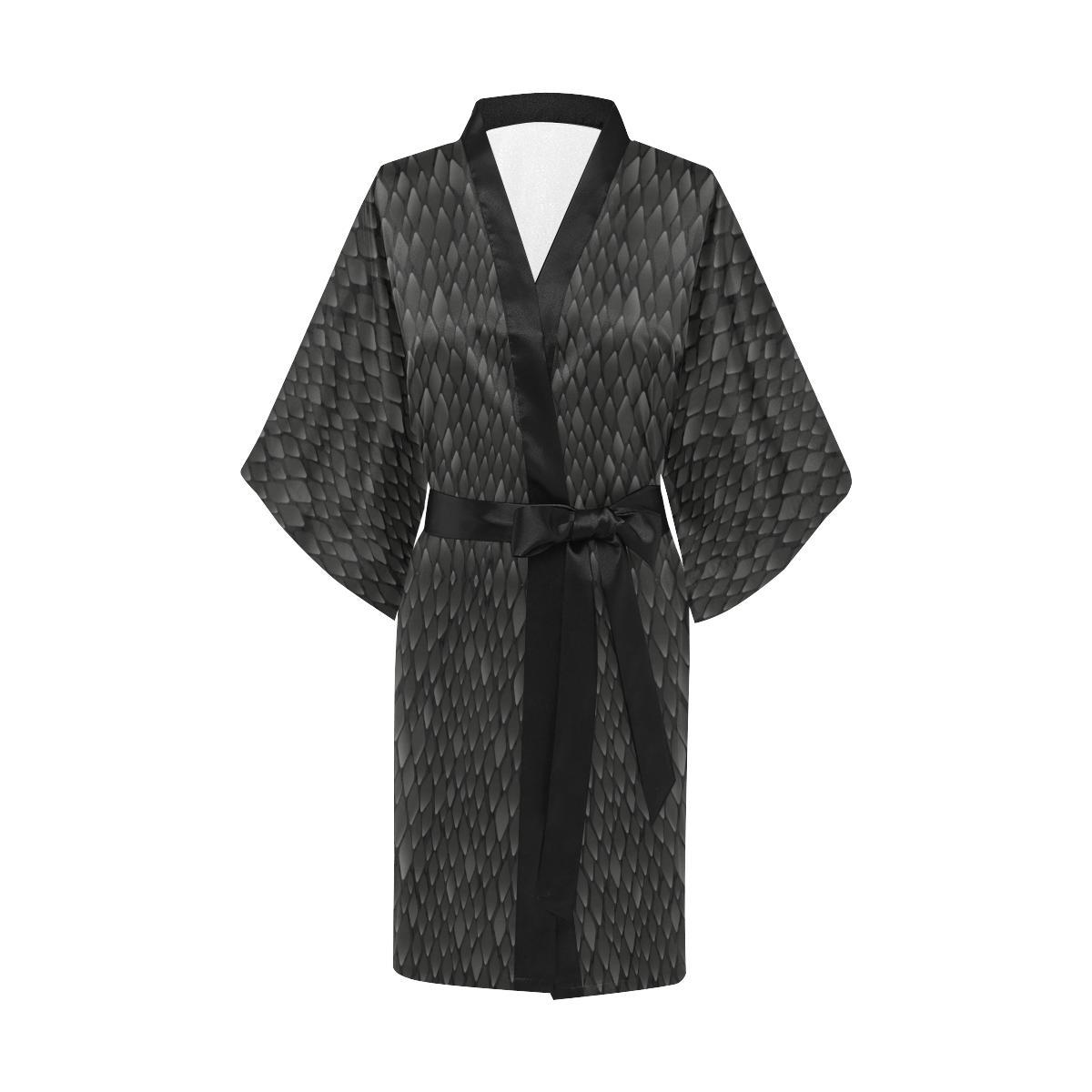 Snake Skin Black Print Women Short Kimono Robe