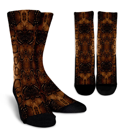 Snake Skin Brown Print Crew Socks