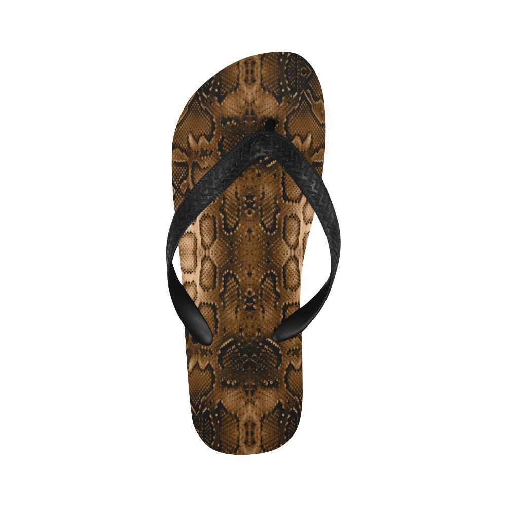 Snake Skin Brown Print Flip Flops-JTAMIGO.COM