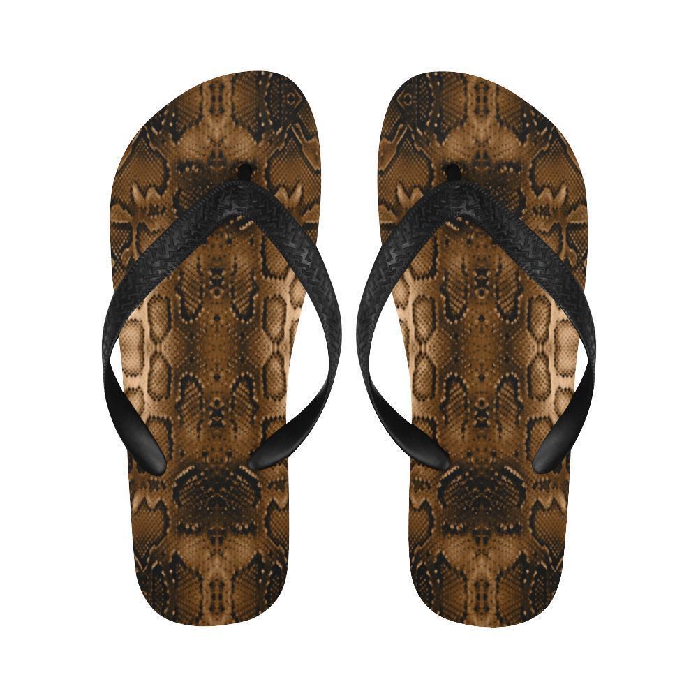 Snake Skin Brown Print Flip Flops-JTAMIGO.COM