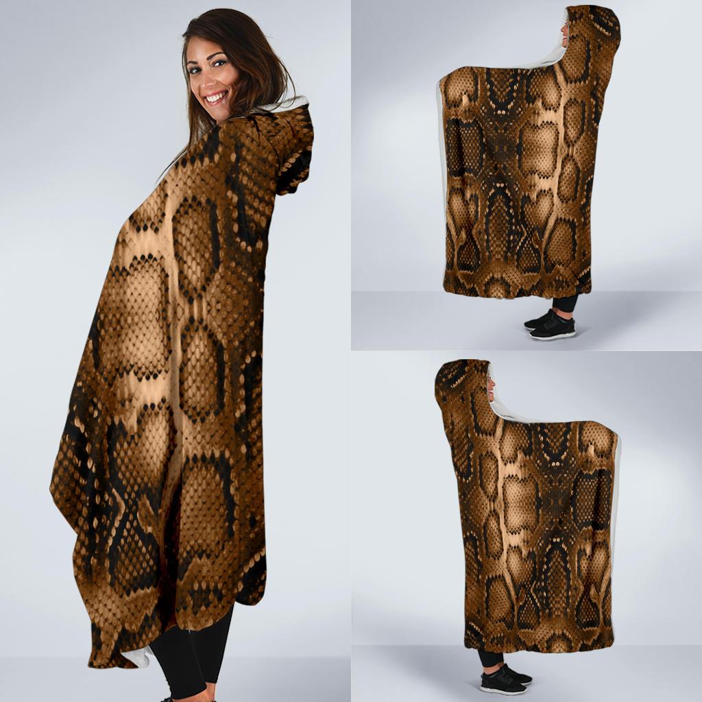 Snake Skin Brown Print Hooded Blanket-JTAMIGO.COM