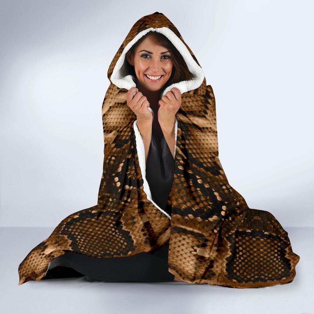 Snake Skin Brown Print Hooded Blanket-JTAMIGO.COM