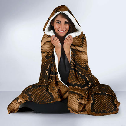Snake Skin Brown Print Hooded Blanket-JTAMIGO.COM