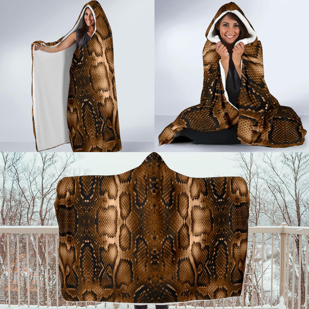 Snake Skin Brown Print Hooded Blanket-JTAMIGO.COM