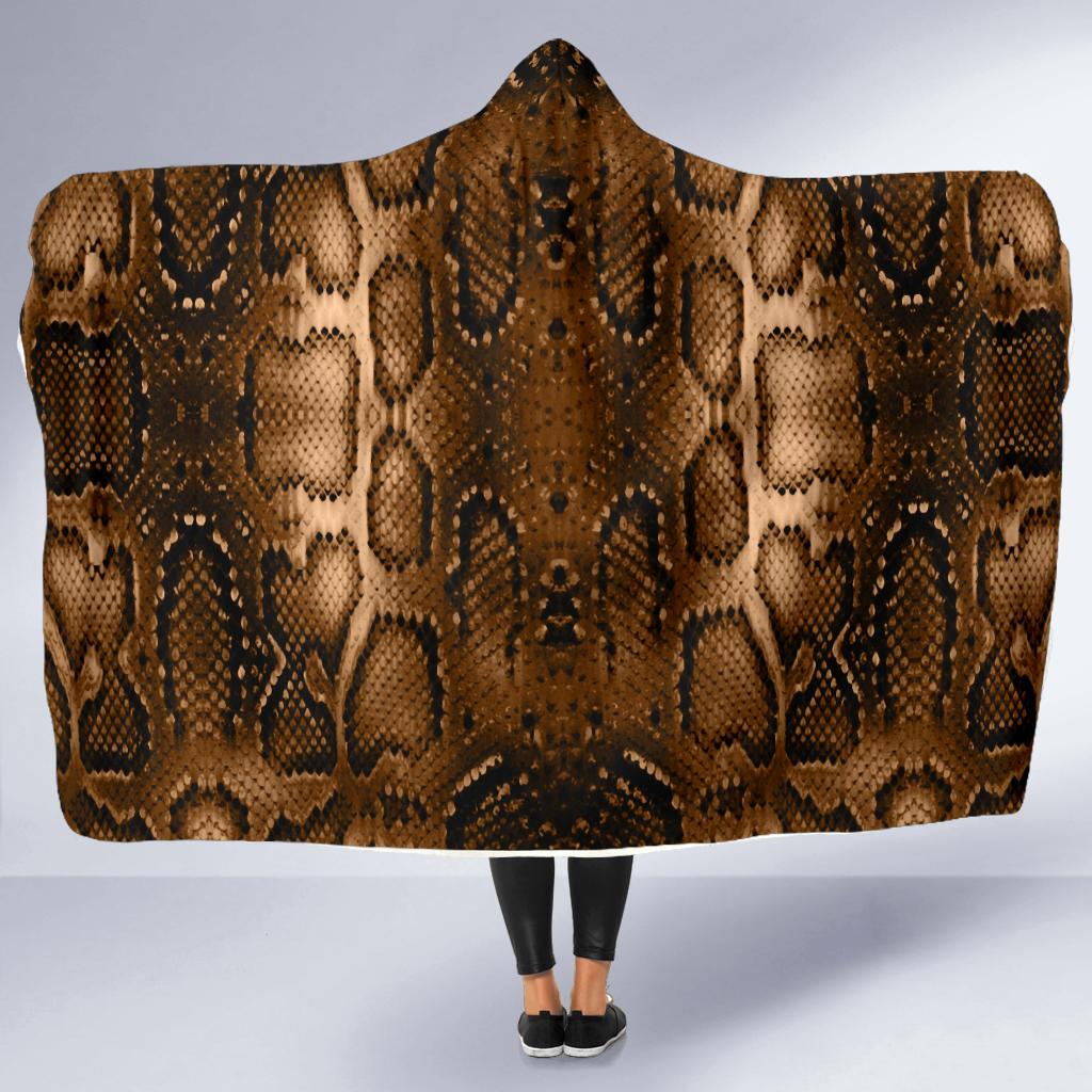 Snake Skin Brown Print Hooded Blanket-JTAMIGO.COM