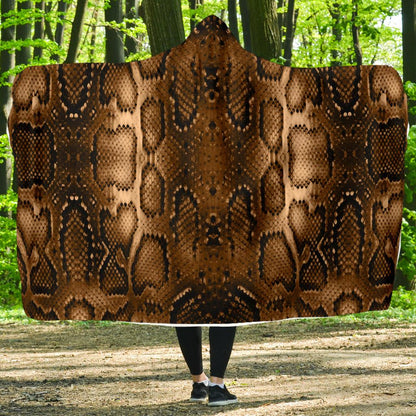 Snake Skin Brown Print Hooded Blanket-JTAMIGO.COM