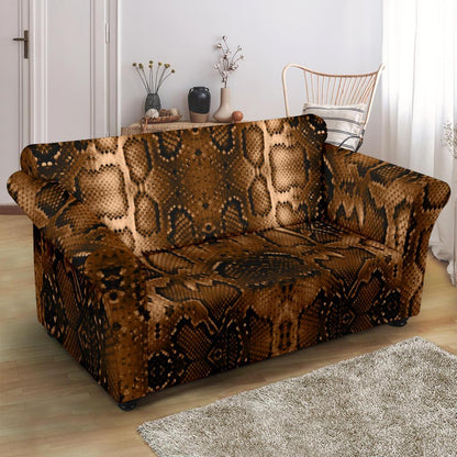 Snake Skin Brown Print Loveseat Slipcover-JTAMIGO.COM