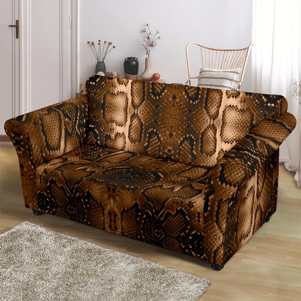 Snake Skin Brown Print Loveseat Slipcover-JTAMIGO.COM