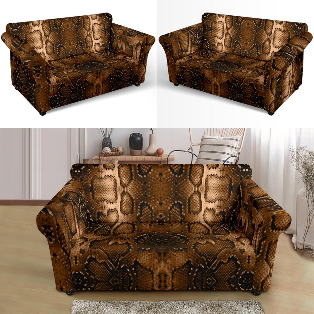 Snake Skin Brown Print Loveseat Slipcover-JTAMIGO.COM