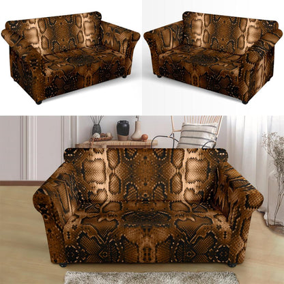 Snake Skin Brown Print Loveseat Slipcover-JTAMIGO.COM