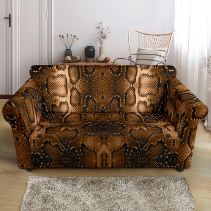 Snake Skin Brown Print Loveseat Slipcover-JTAMIGO.COM