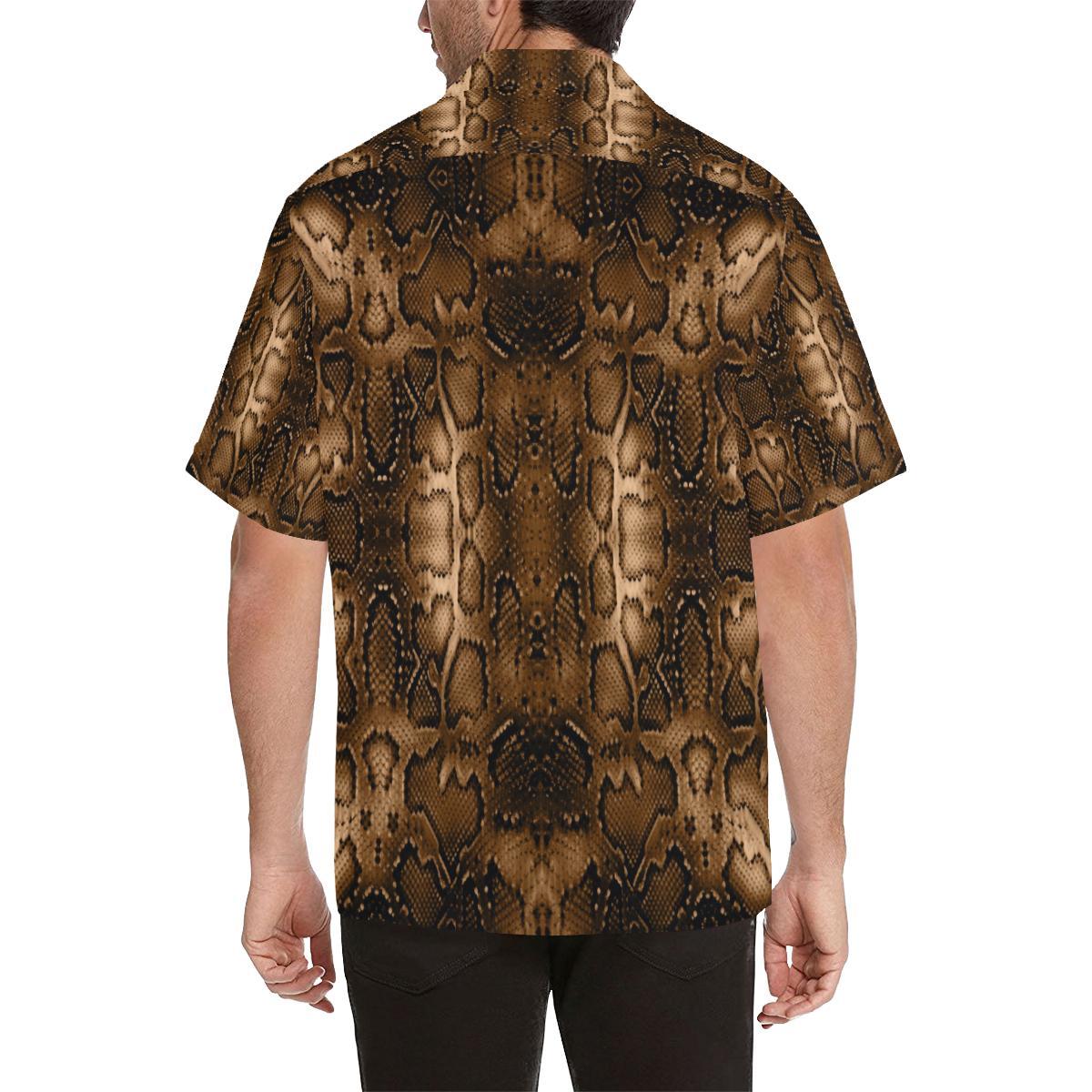 Snake Skin Brown Print Men Aloha Hawaiian Shirt
