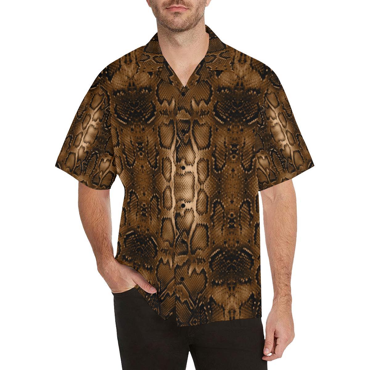 Snake Skin Brown Print Men Aloha Hawaiian Shirt