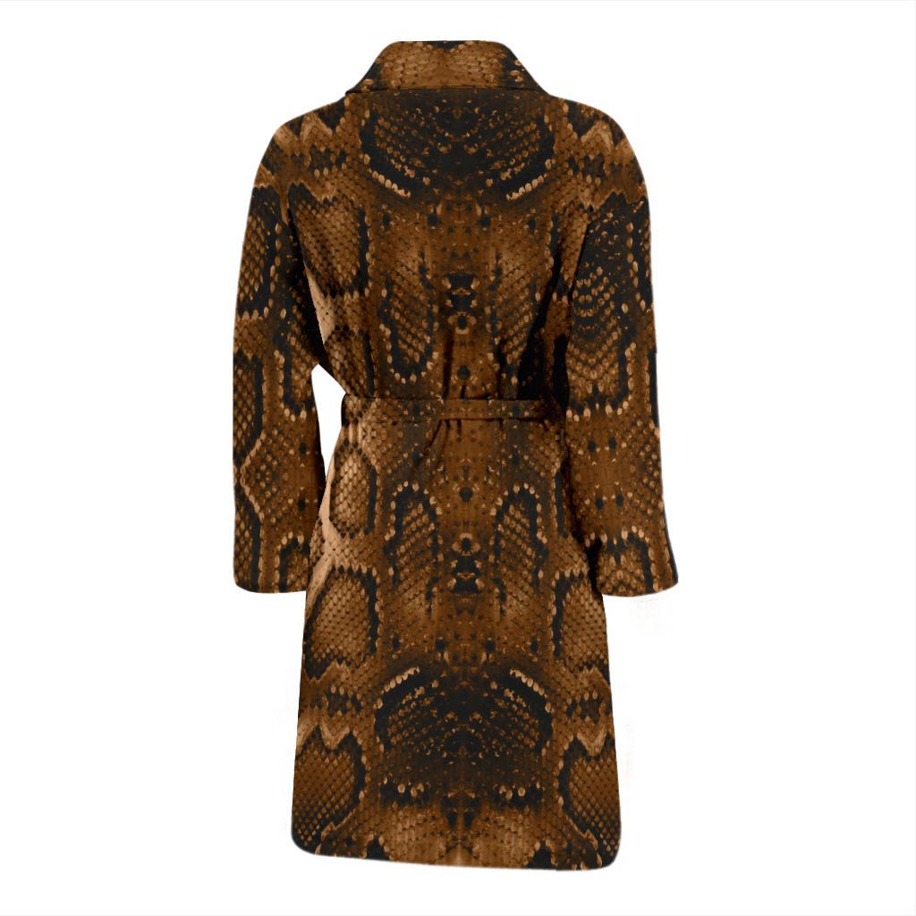 Snake Skin Brown Print Men Bath Robe-JTAMIGO.COM