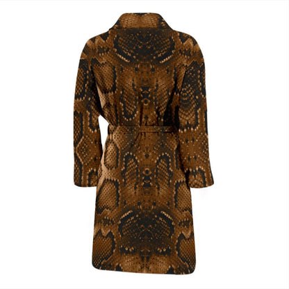 Snake Skin Brown Print Men Bath Robe-JTAMIGO.COM