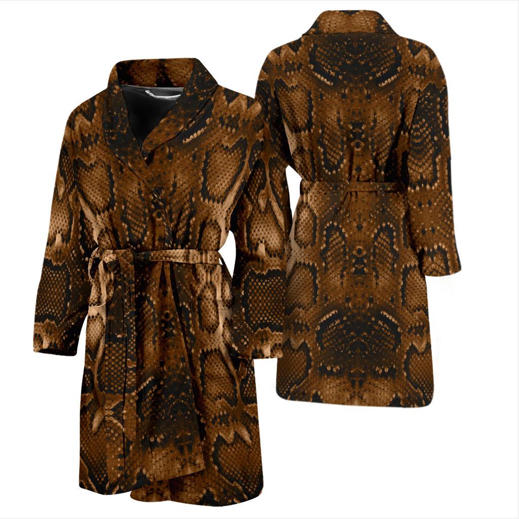 Snake Skin Brown Print Men Bath Robe-JTAMIGO.COM