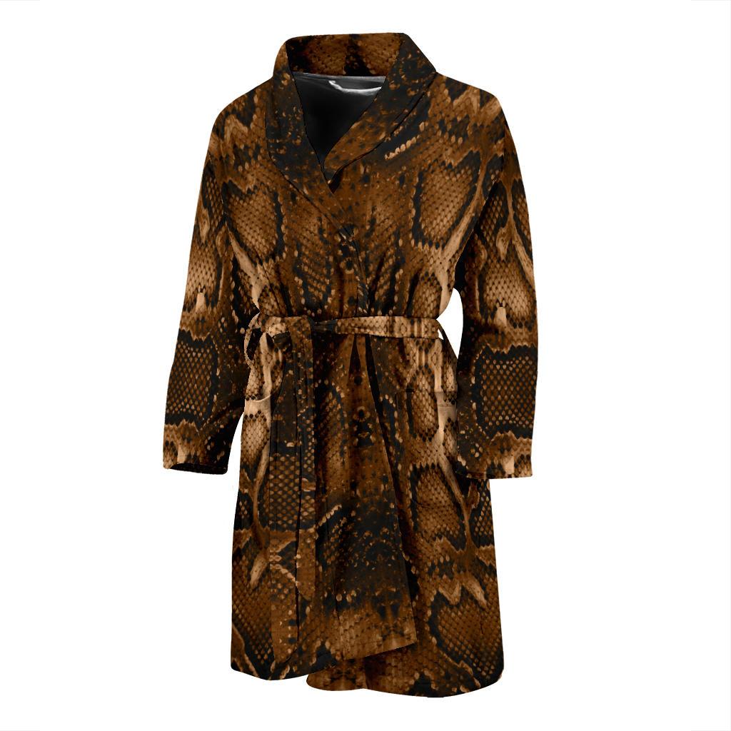 Snake Skin Brown Print Men Bath Robe-JTAMIGO.COM