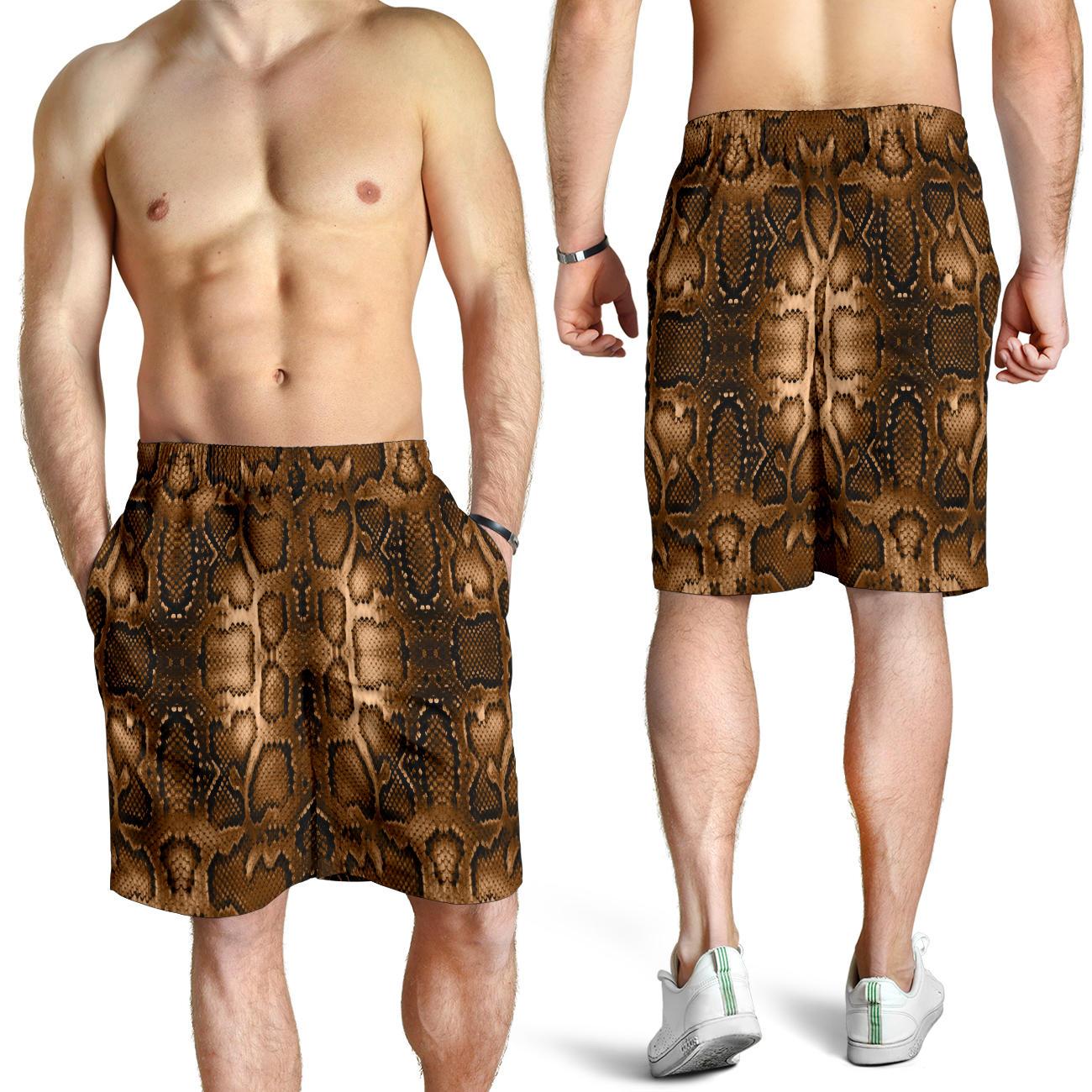 Snake Skin Brown Print Mens Shorts-JTAMIGO.COM