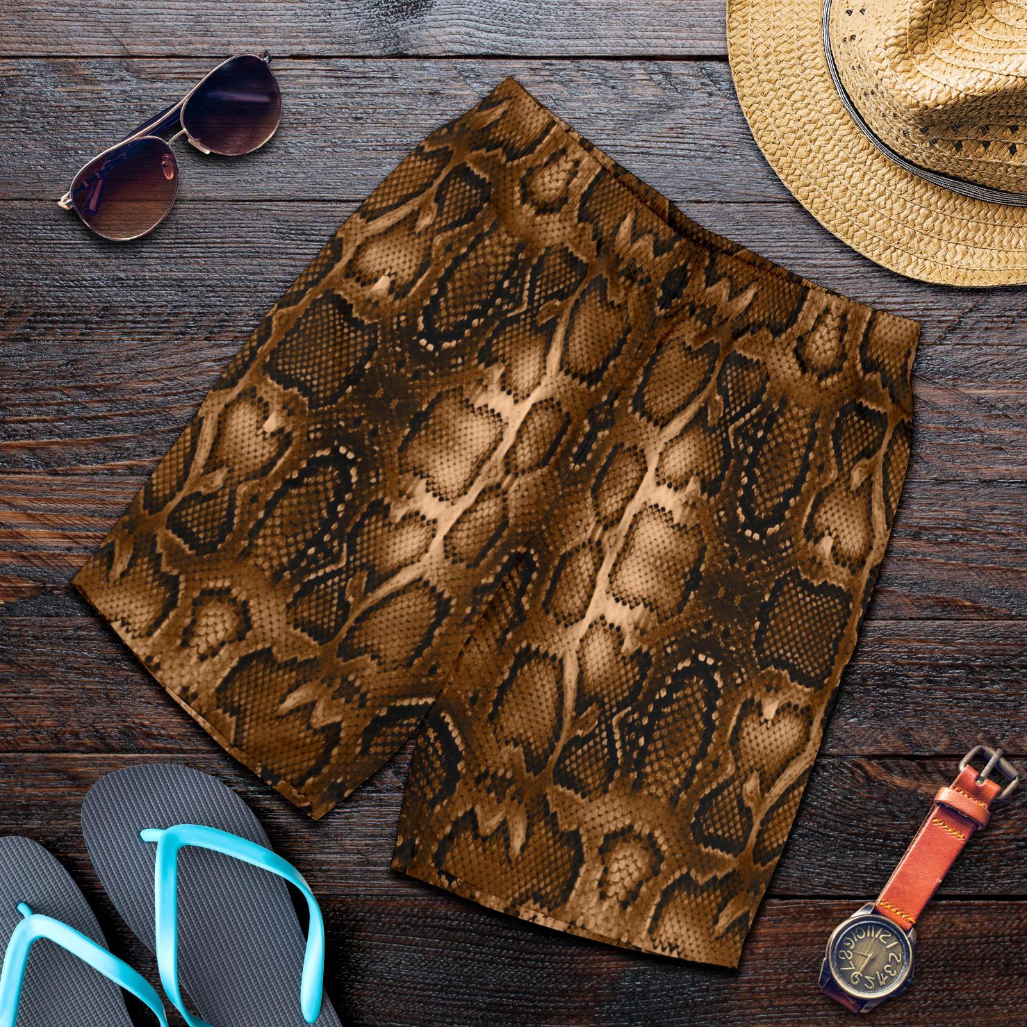 Snake Skin Brown Print Mens Shorts-JTAMIGO.COM