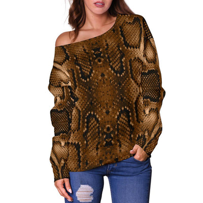 Snake Skin Brown Print Off Shoulder Sweatshirt