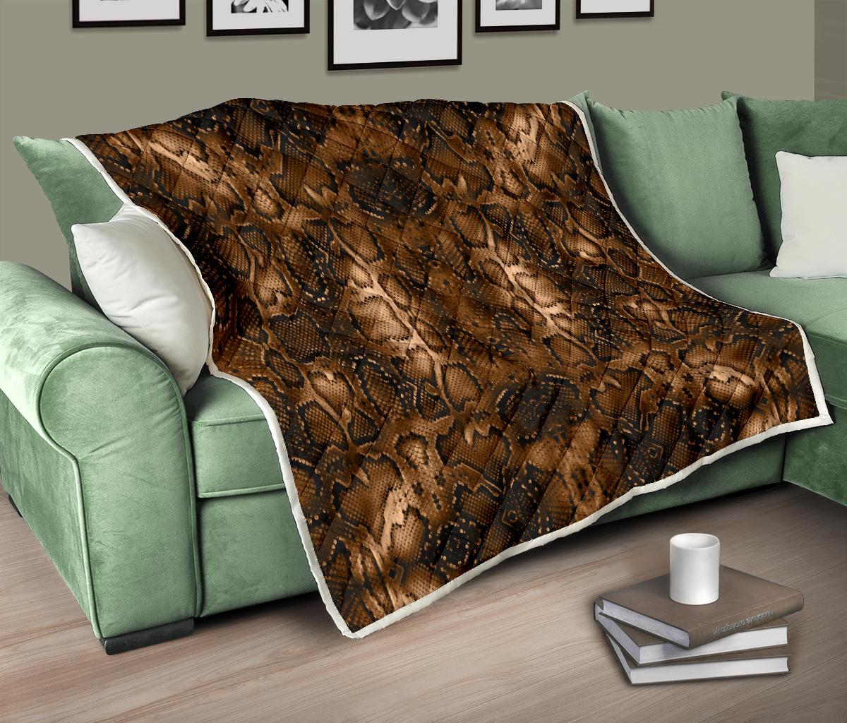 Snake Skin Brown Print Premium Quilt-JTAMIGO.COM