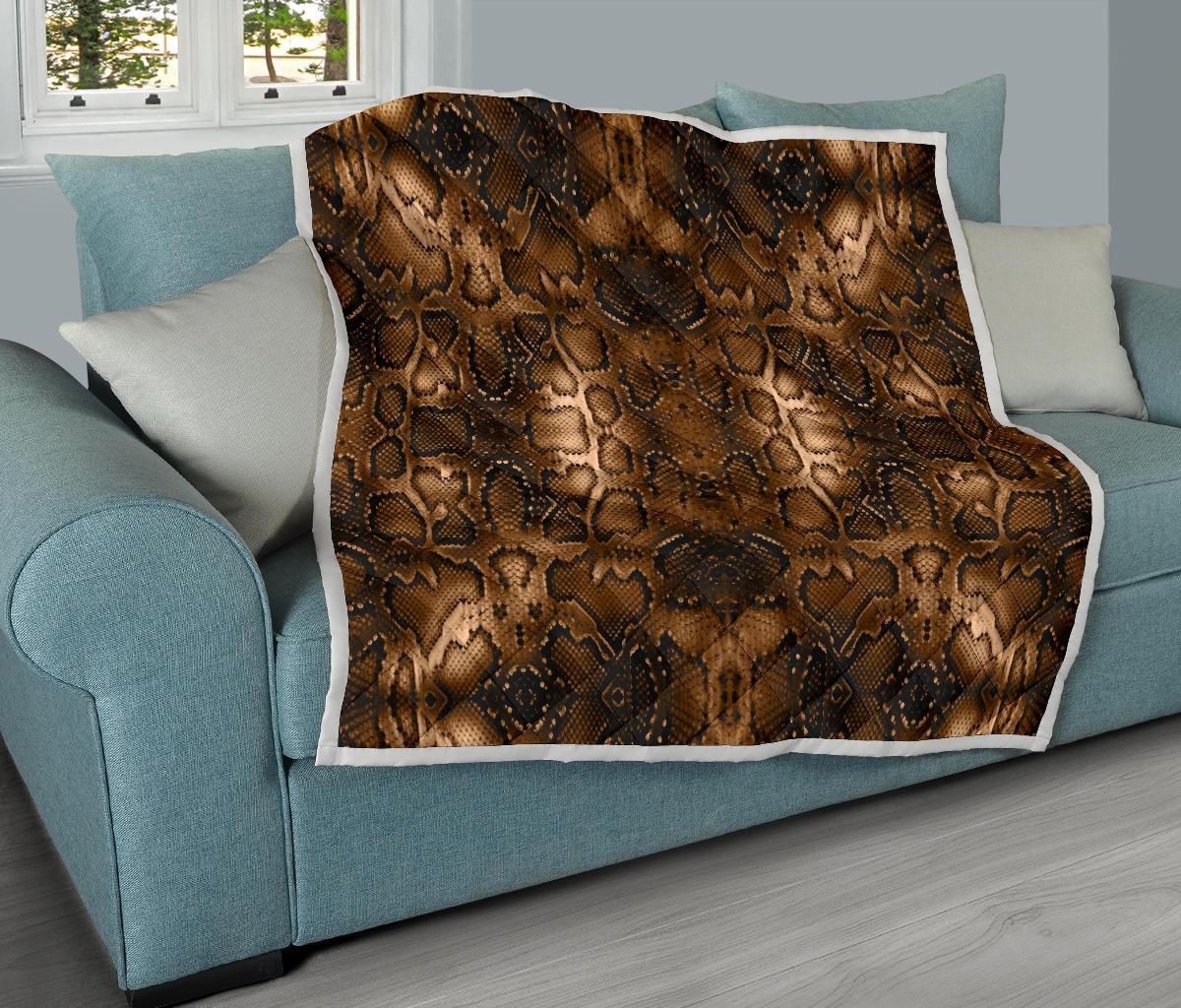 Snake Skin Brown Print Premium Quilt-JTAMIGO.COM