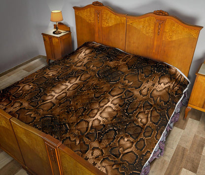 Snake Skin Brown Print Premium Quilt-JTAMIGO.COM