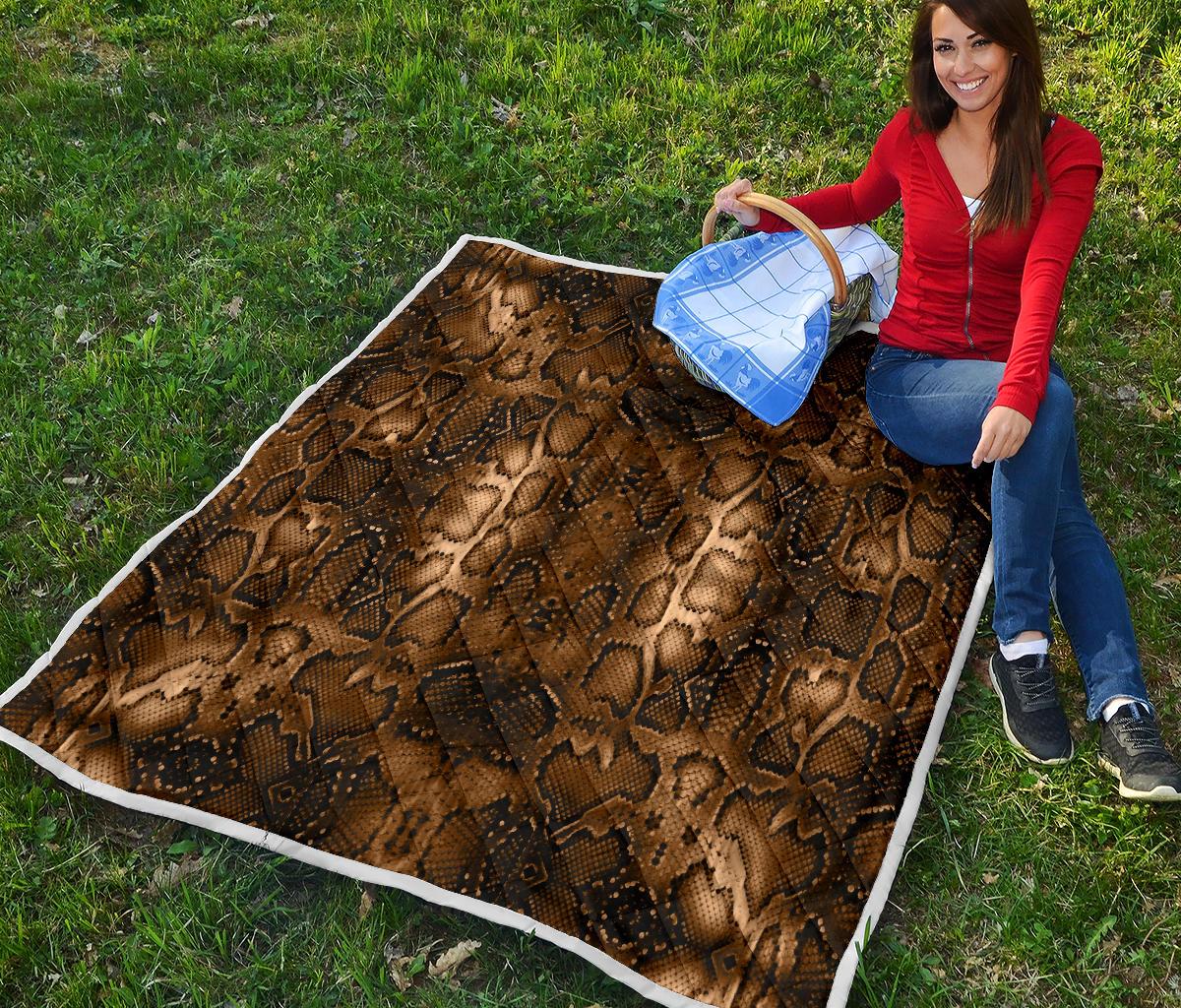 Snake Skin Brown Print Premium Quilt-JTAMIGO.COM