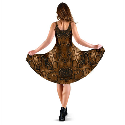 Snake Skin Brown Print Sleeveless Dress