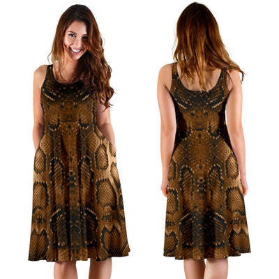 Snake Skin Brown Print Sleeveless Dress