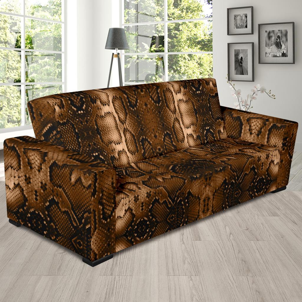 Snake Skin Brown Print Sofa Slipcover-JTAMIGO.COM